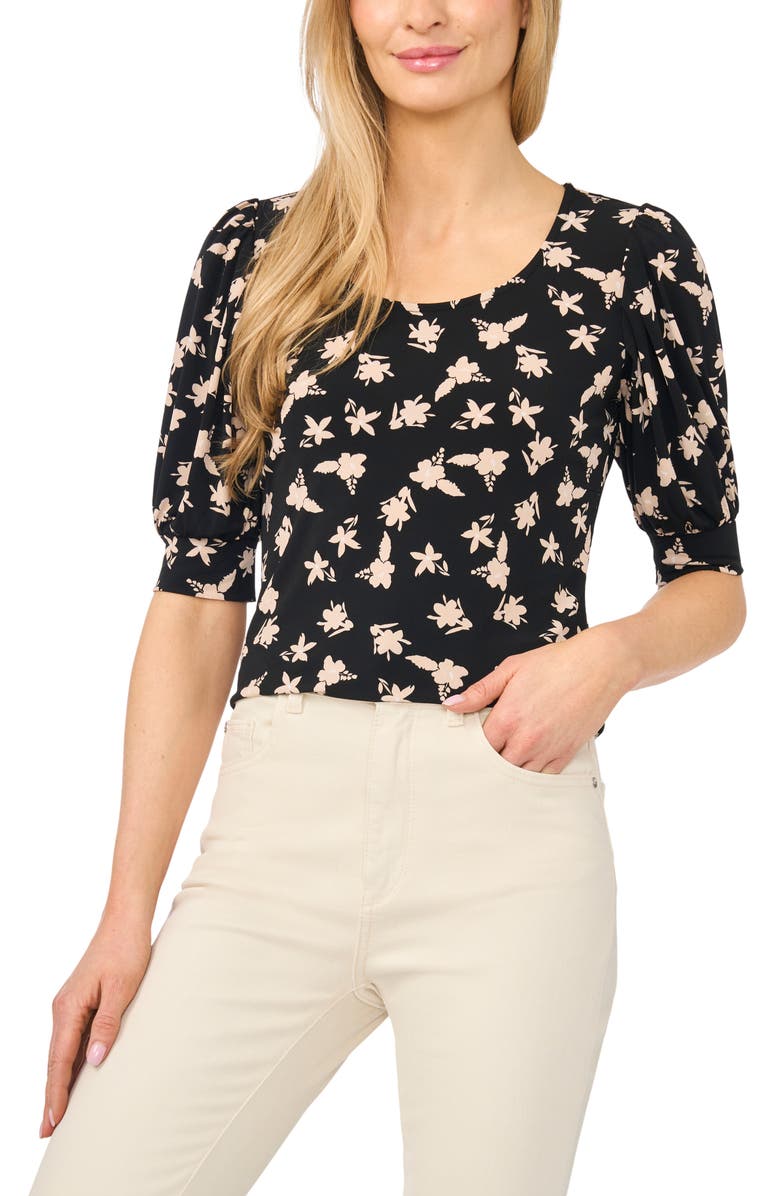 CeCe Floral Knit Top, Main, color, Rich Black