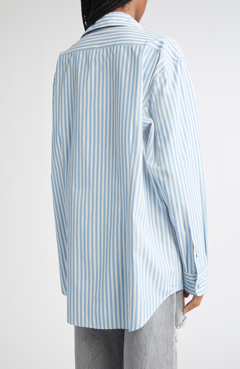 Area Crystal Embellished & Grommet Stripe Poplin Button-Up Shirt, Alternate, color, White/ Blue