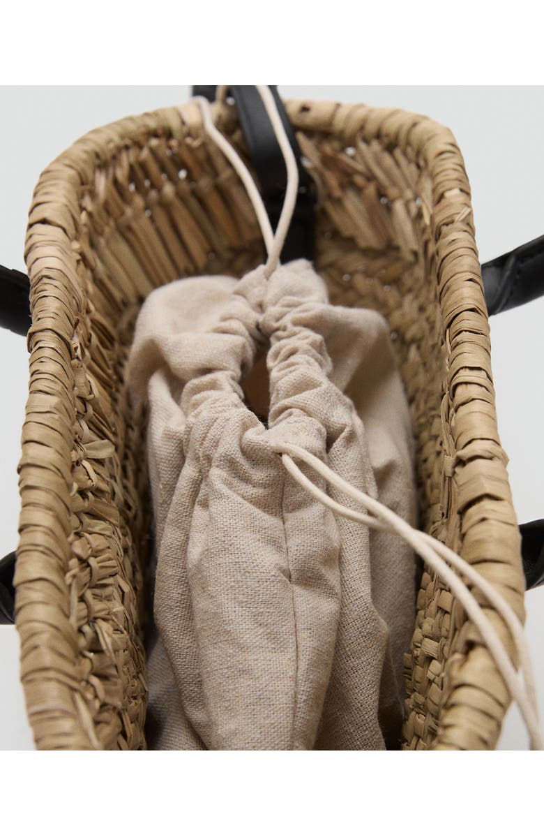 MANGO Small Double Handle Natural Fiber Crossbody Bag, Alternate, color, Black