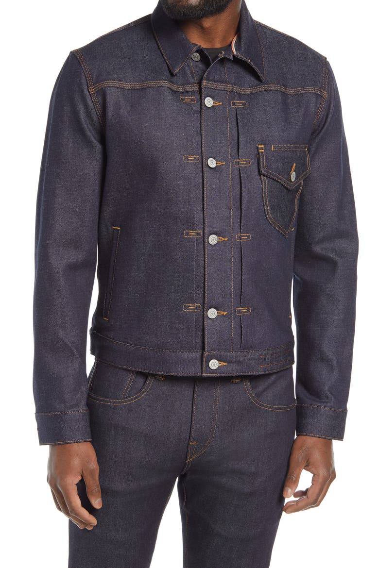 Stretch Button-Up Jacket, Alternate, color, 14OZ INDIGO RAW