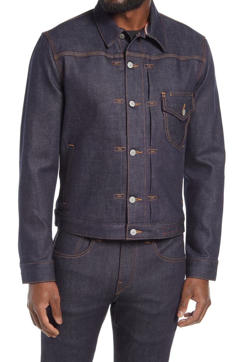 HIROSHI KATO Stretch Button-Up Jacket, Alternate, color, 14Oz Indigo Raw