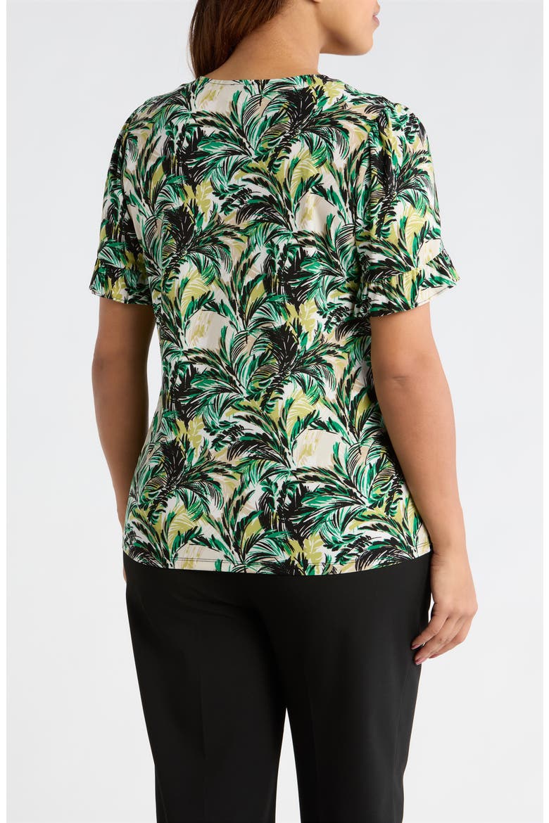 Ruffle Accent Short Sleeve Button-Up Shirt, Alternate, color, TROPICAL GREEN MULTI