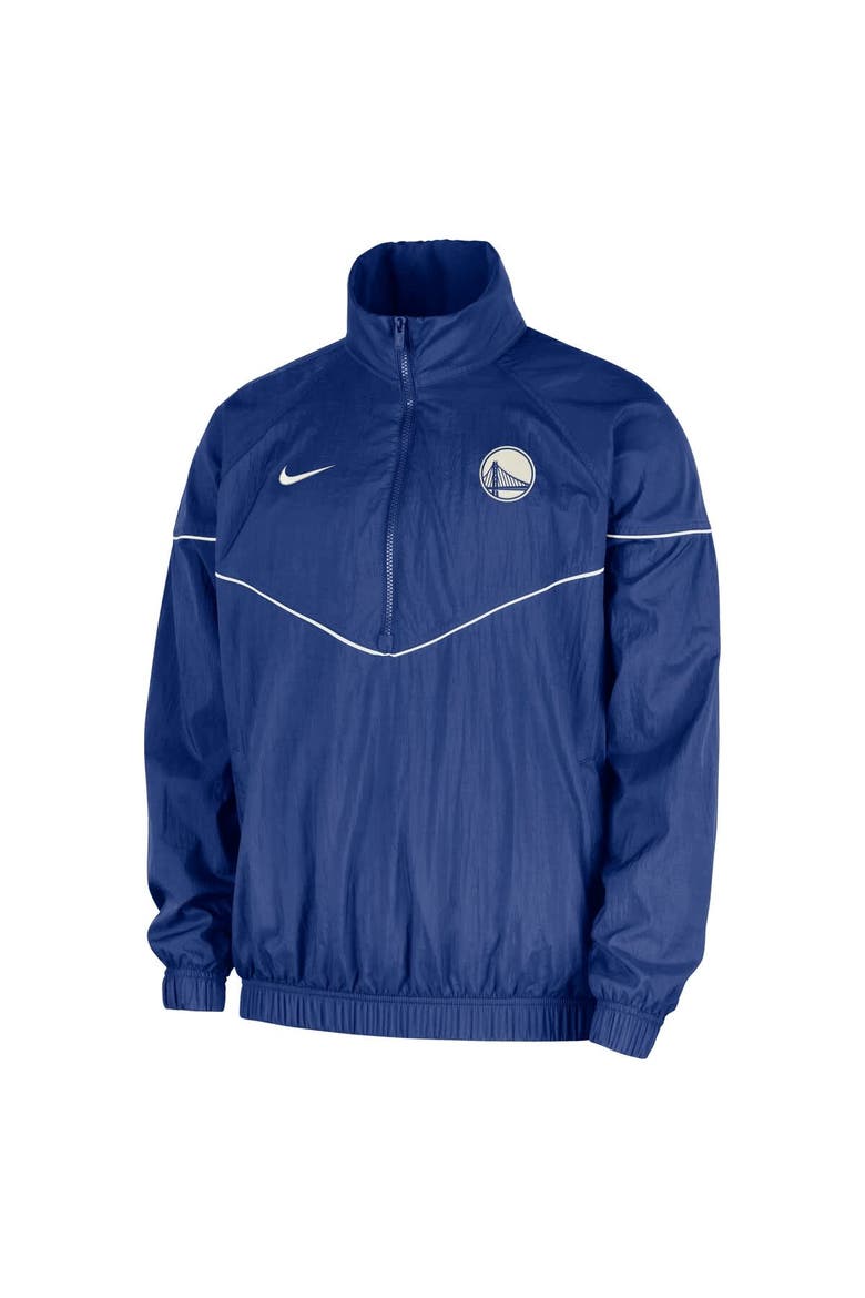 Men's Nike  Royal Golden State Warriors Courtside Windrunner Woven Half-Zip Hooded Jacket, Alternate, color, Royal