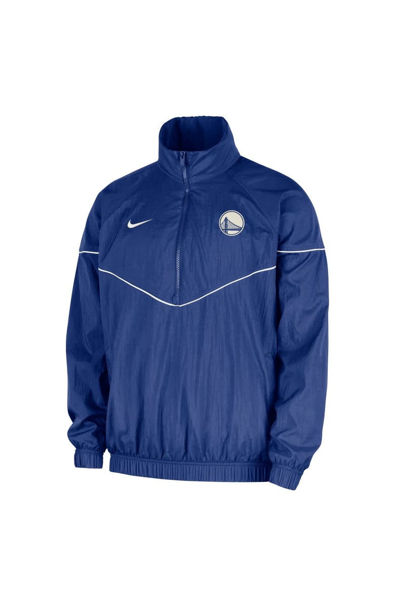 Nike Men
s Nike  Royal Golden State Warriors Courtside Windrunner Woven Half-Zip Hooded Jacket, Alternate, color, Royal