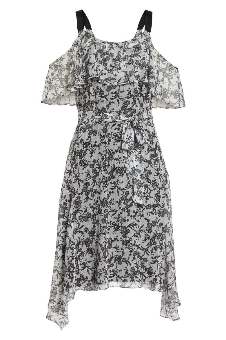 Cold Shoulder Chiffon Dress, Alternate, color, WHITE/ BLACK