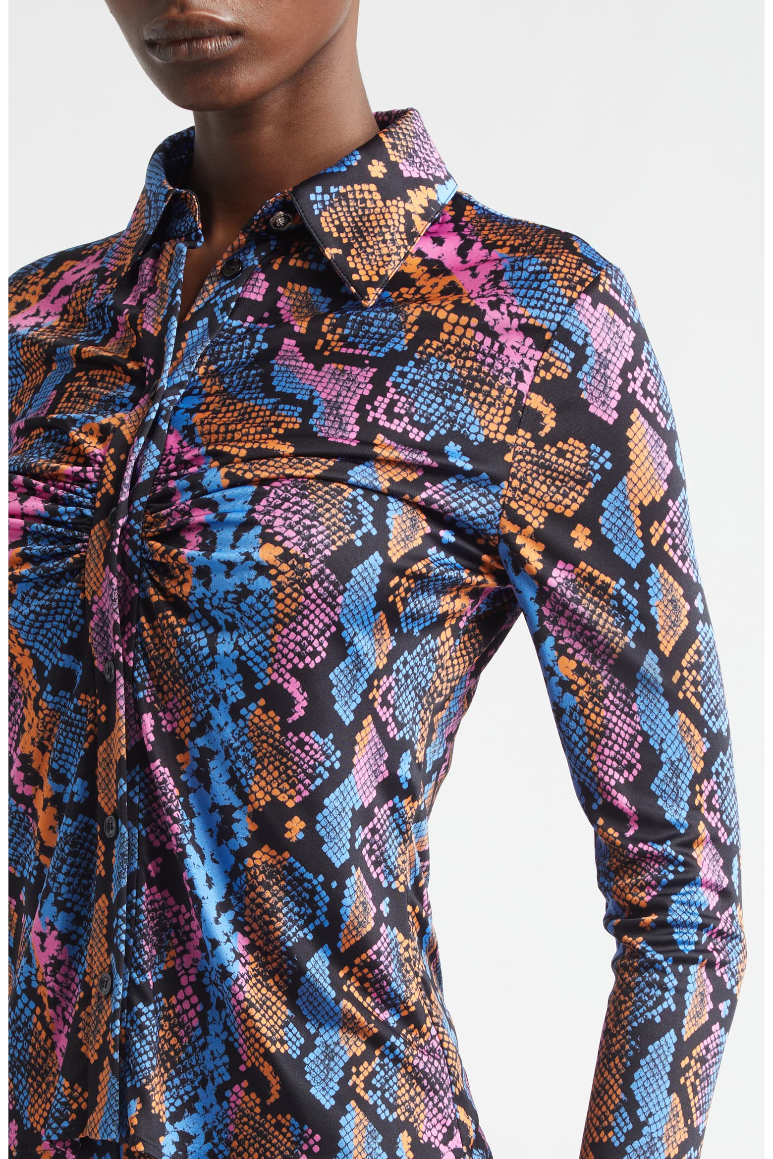 Python Print Off To Colour In Versace Python Print Liquid Jersey Button-Up Shirt (Women) | Nordstrom