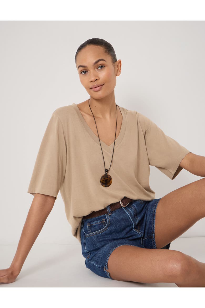Reece V-Neck Drapey T-Shirt, Alternate, color, Stone Brown