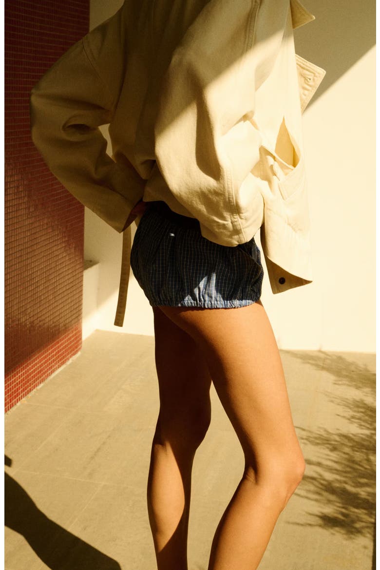 Starring Hailey Bieber Gigi Check Print Shorts, Alternate, color, BLUE