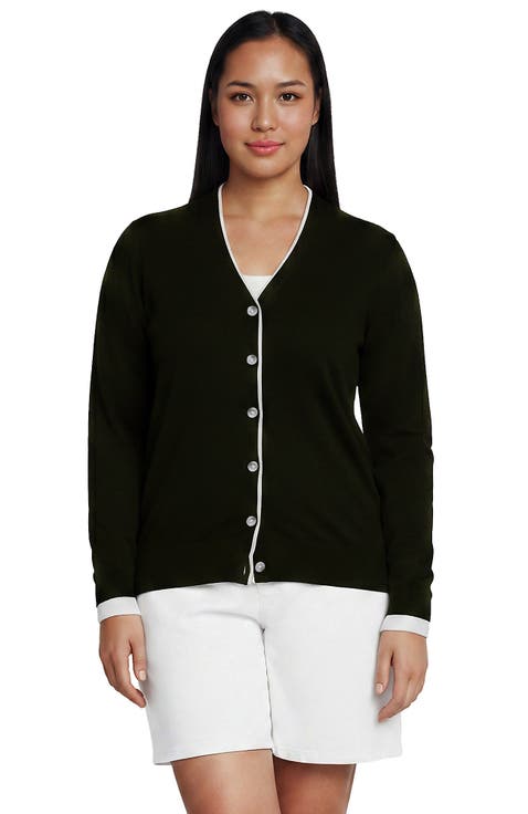 Plus Size Double Trim Cotton V-neck Cardigan Sweater