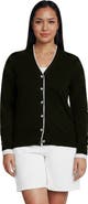 Lands' End Plus Size Double Trim Cotton V-neck Cardigan Sweater
