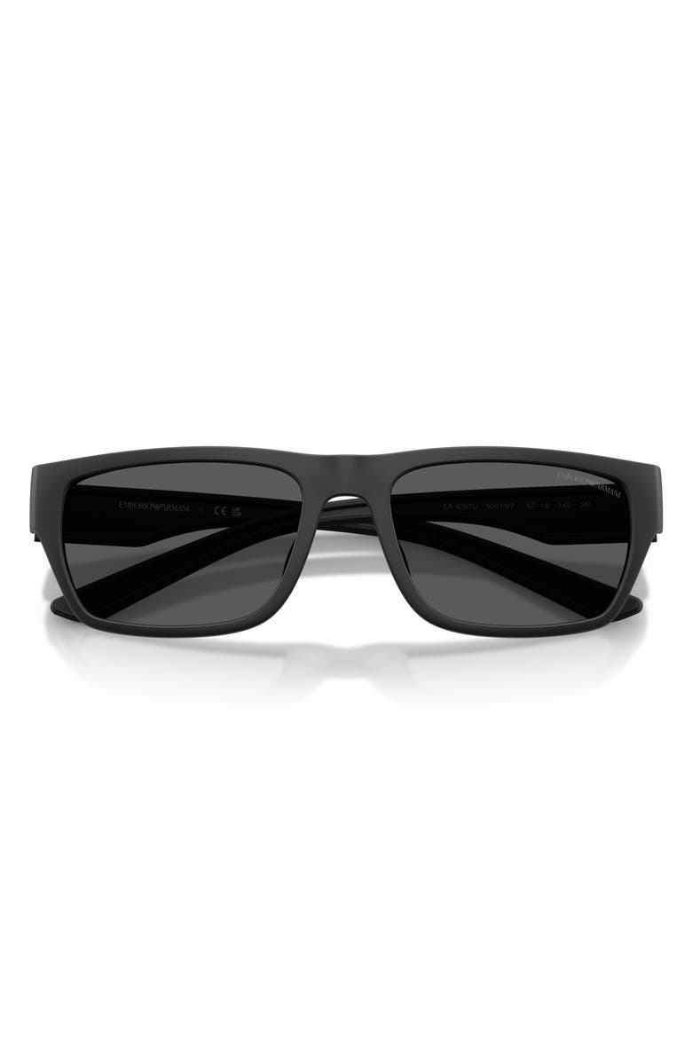 Emporio Armani 57mm Rectangle Sunglasses, Alternate, color, Rubberized Matte Black / Grey