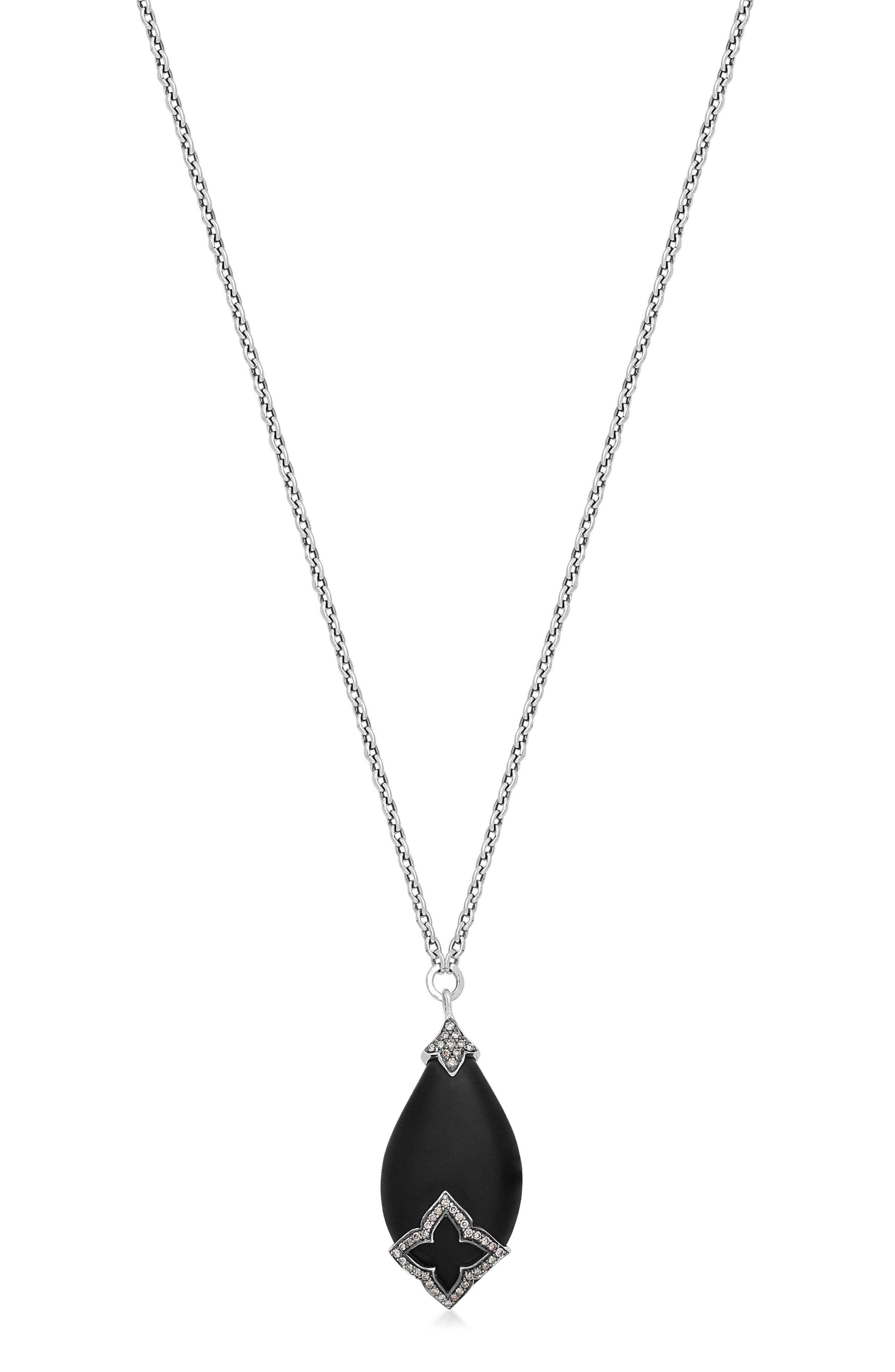 Lois Hill Sterling Silver Black Onyx & Brown Diamond Teardrop Pendant Necklace - 0.25ct.