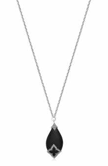 Lois Hill Sterling Silver Black Onyx & Brown Diamond Teardrop Pendant Necklace - 0.25ct.