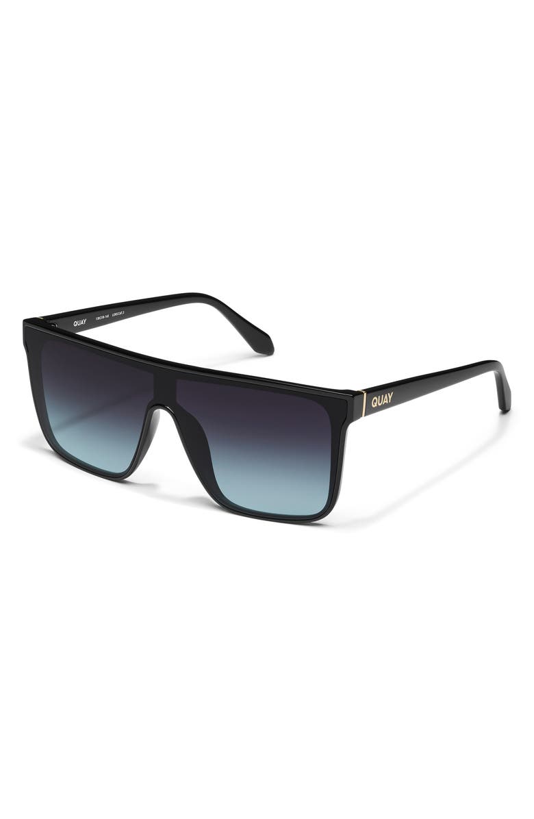 QUAY Nightfall Medium 138mm Shield Sunglasses, Alternate, color, Black/ Black Aqua