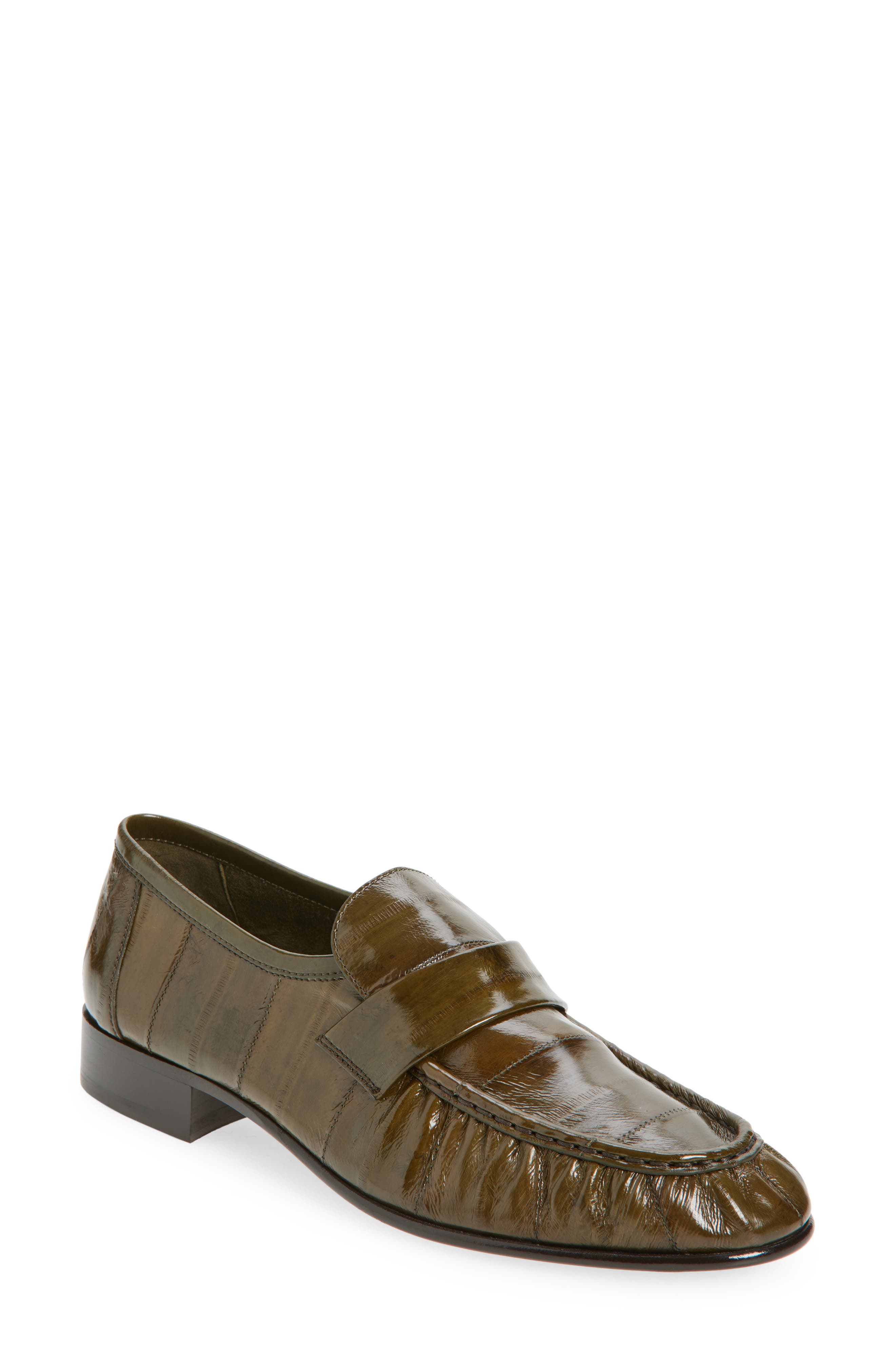 The Row Soft Eelskin Loafer, Main, color, Olive Oli
