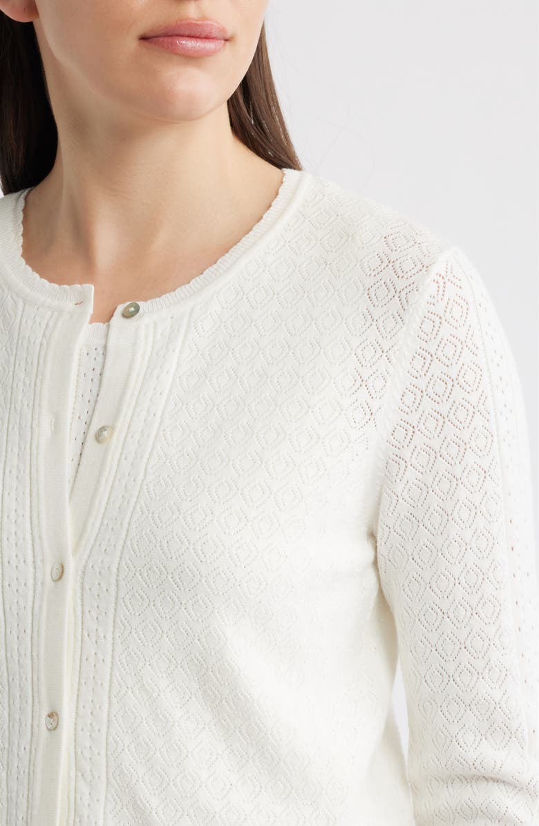 Elie Tahari The Steele Mixed Pointelle Cardigan, Alternate, color, Ivory