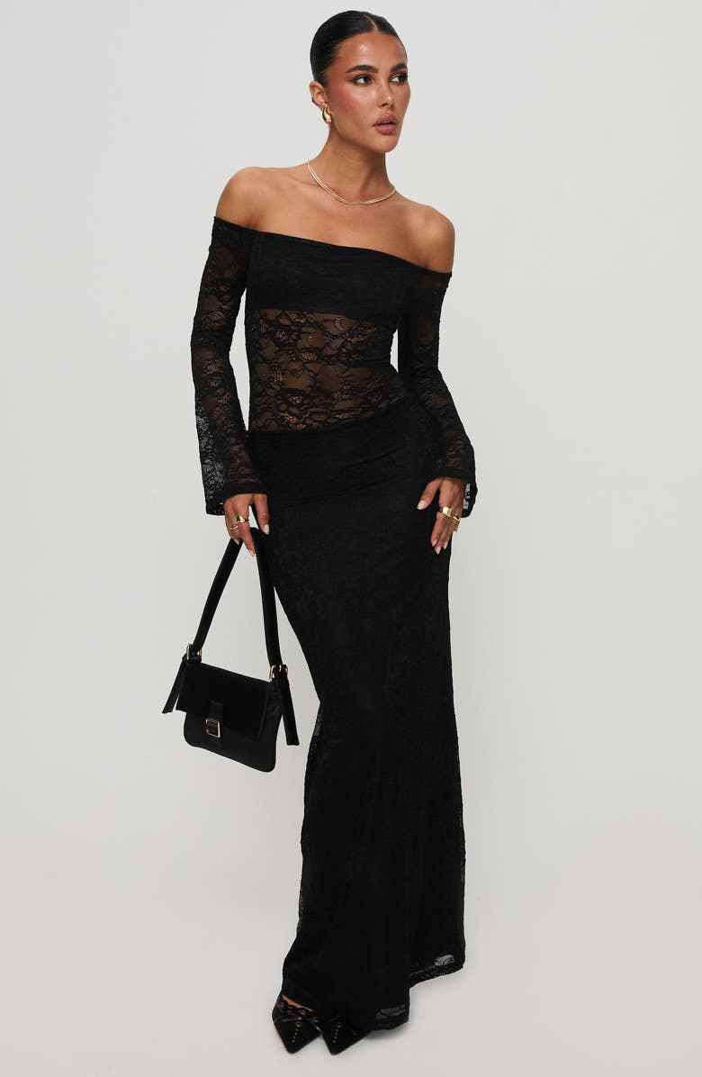 Princess Polly Pinot Grigio Lace Off the Shoulder Top, Alternate, color, Black