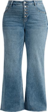 Bayeas Frayed Mid Rise Wide Leg Jeans