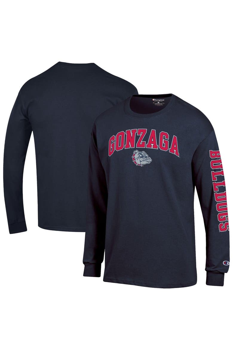 Men's Champion  Navy Gonzaga Bulldogs Arch Over Logo 2-Hit Long Sleeve T-Shirt, Main, color, Navy