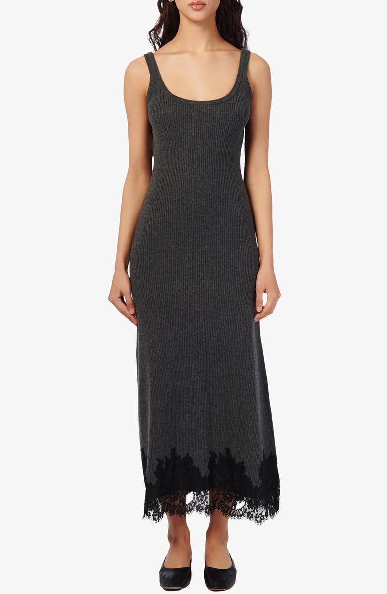 CAMI NYC Una Lace Detail Merino Wool Rib Maxi Sweater Dress, Main, color, Carbon