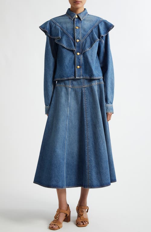 Ulla Johnson The Mathilde Ruffled Denim Shirt In Danube