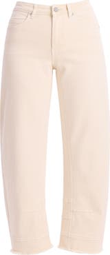 Bayeas Frayed Mid Rise Ankle Barrel Leg Jeans