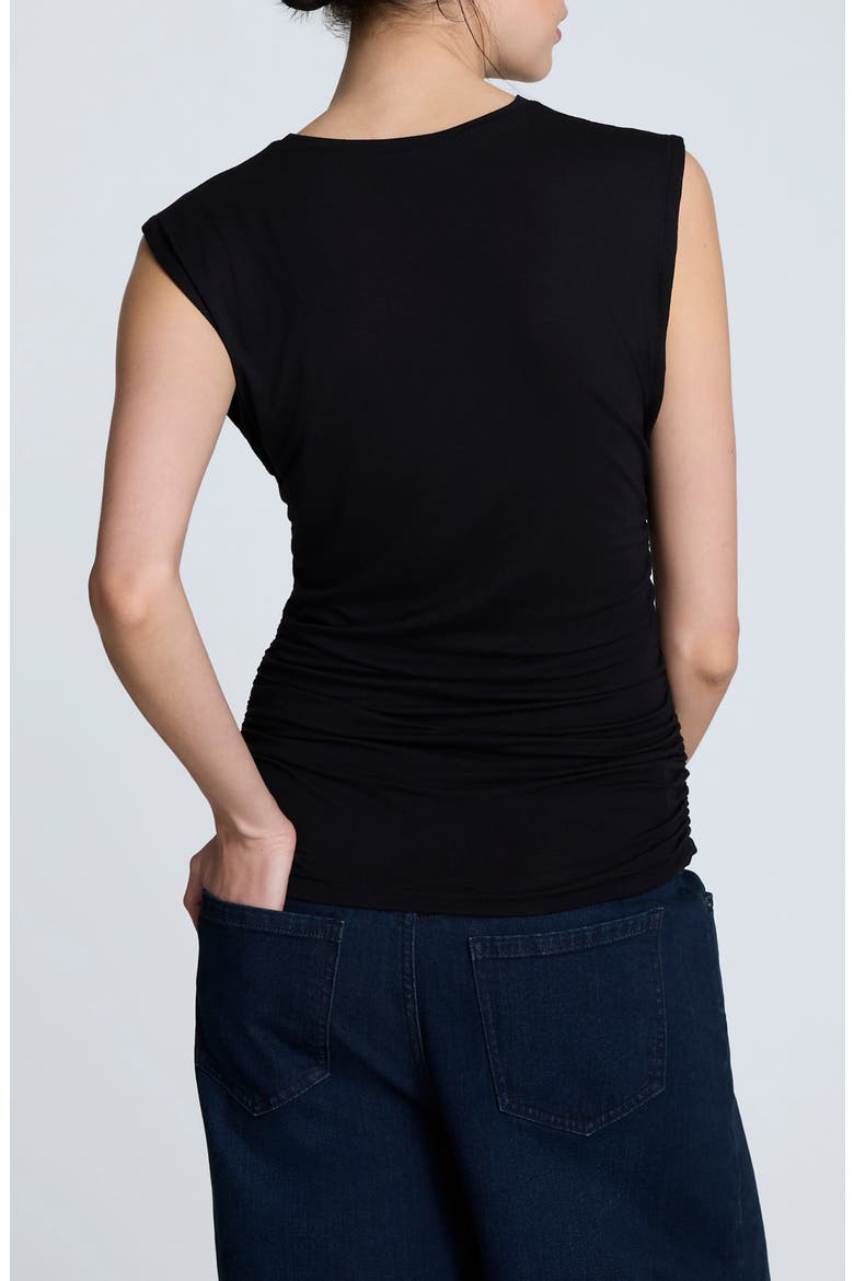Ruched Sleeveless Knit Top, Alternate, color, BLACK