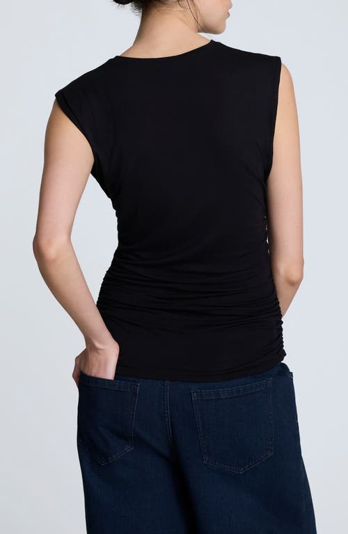 Kenneth Cole Sleeveless Side Rouched Knit Top In Black