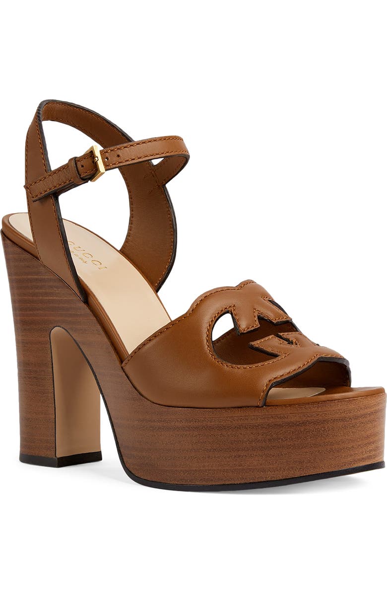 Gucci Interlocking G Cutout Platform Sandal, Main, color, Cuir