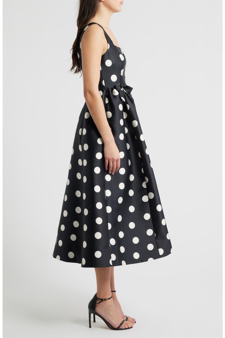 Polka Dot Bow Detail Cocktail Midi Dress, Alternate, color, BLACK MULTI