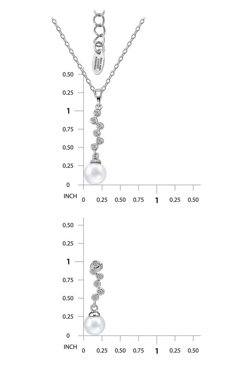 Cubic Zirconia & 9-10mm Faux Pearl Drop Earrings & Necklace Set, Alternate, color, SILVER
