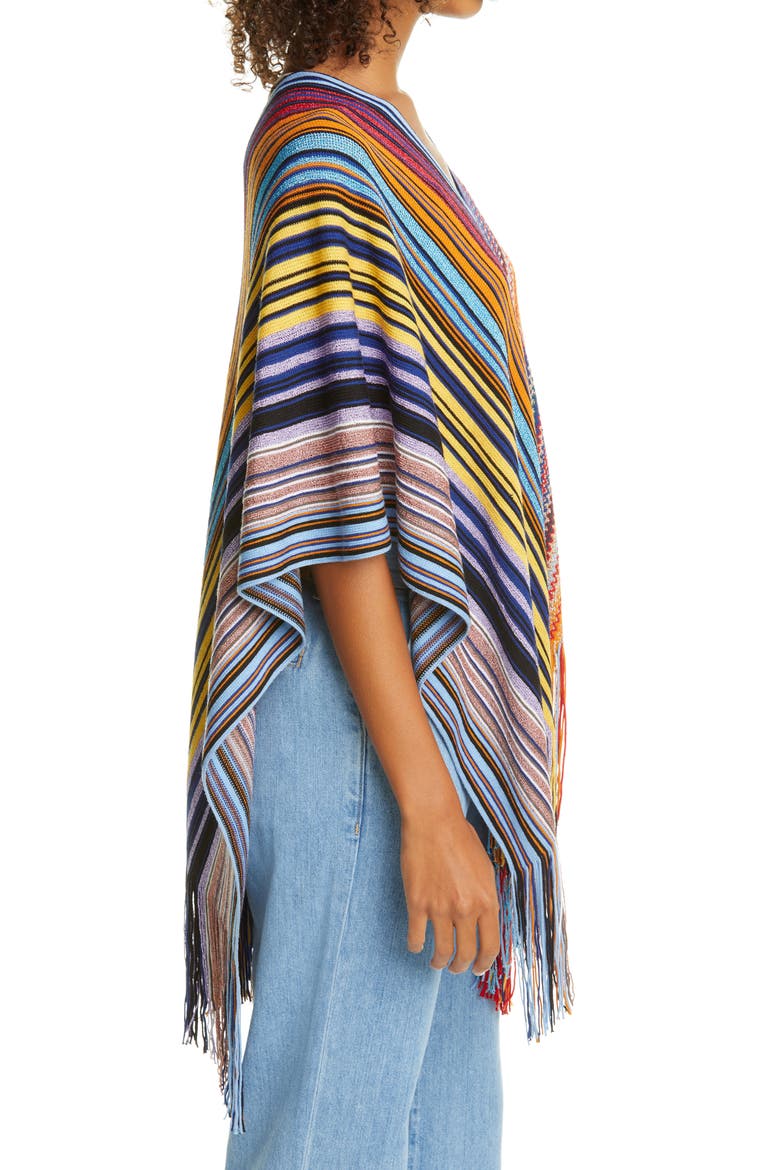 Metallic Stripe Wool Blend Poncho, Alternate, color, MULTI PURPLE/ ORANGE