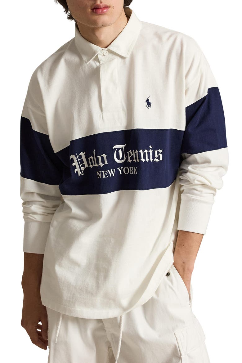 US Open Polo Tennis Long Sleeve Rugby Shirt, Main, color, WHITE