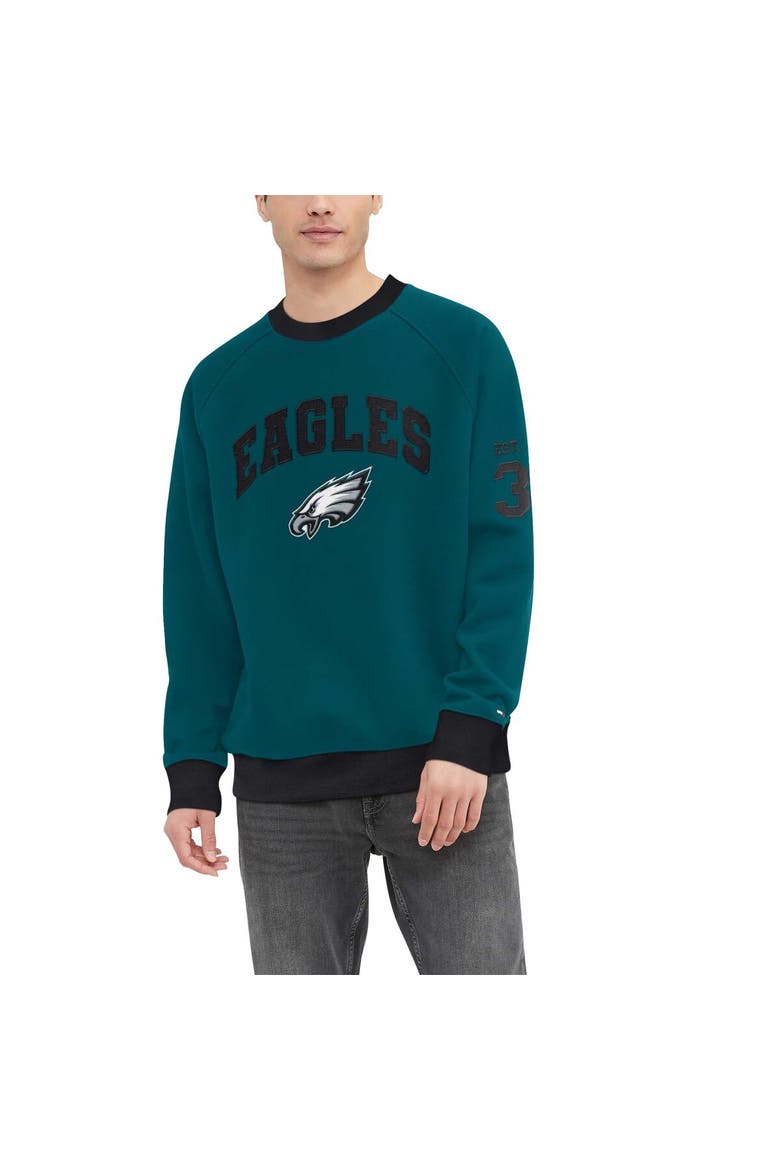Men's Tommy Hilfiger Midnight Green Philadelphia Eagles Reese Raglan Tri-Blend Pullover Sweatshirt, Main, color, Green