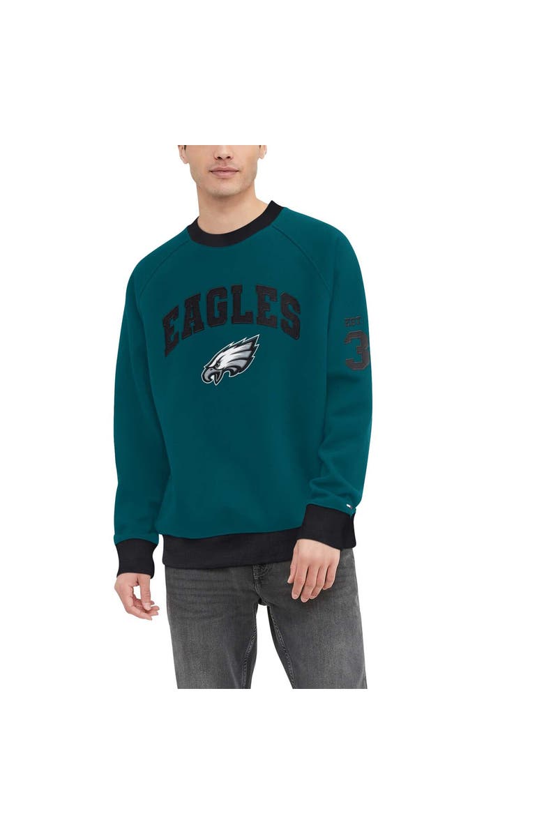 Tommy Hilfiger Men's Tommy Hilfiger Midnight Green Philadelphia Eagles Reese Raglan Tri-Blend Pullover Sweatshirt, Main, color, 