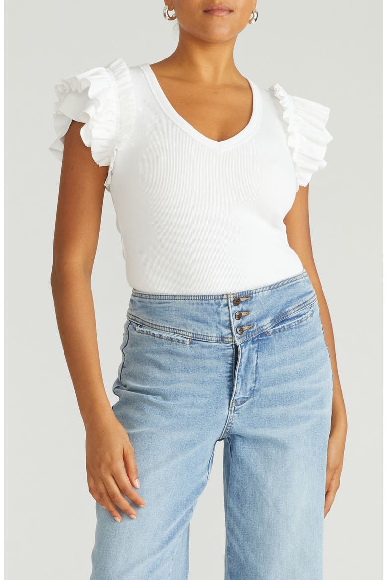 Debbie Ruffle Sleeve Top, Main, color, WHITE