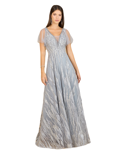 Cape Sleeve V-Neck Gown