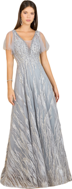 LARA New York Cape Sleeve V-Neck Gown