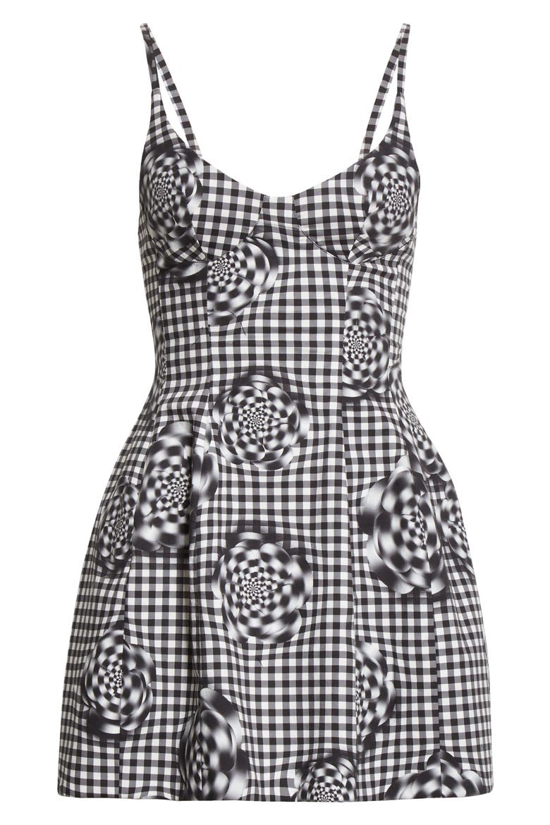 The Bubble with Bonded Bustier Minidress, Alternate, color, BLACK FLORAL GINGHAM