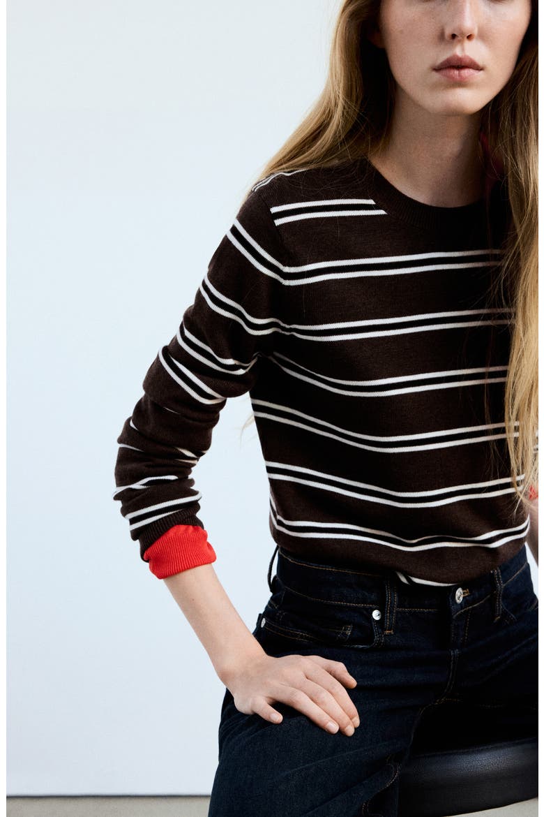 Stripe Crewneck Sweater, Alternate, color, CHOCOLATE