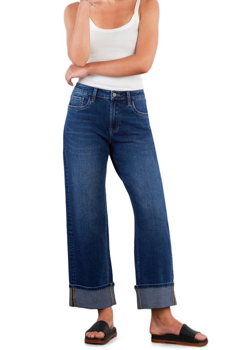 High Waist Cuff Wide Leg Jeans, Alternate, color, DEEP BLUE