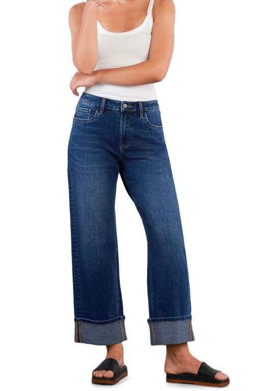 Hint Of Blu High Waist Cuff Wide Leg Jeans In Black
