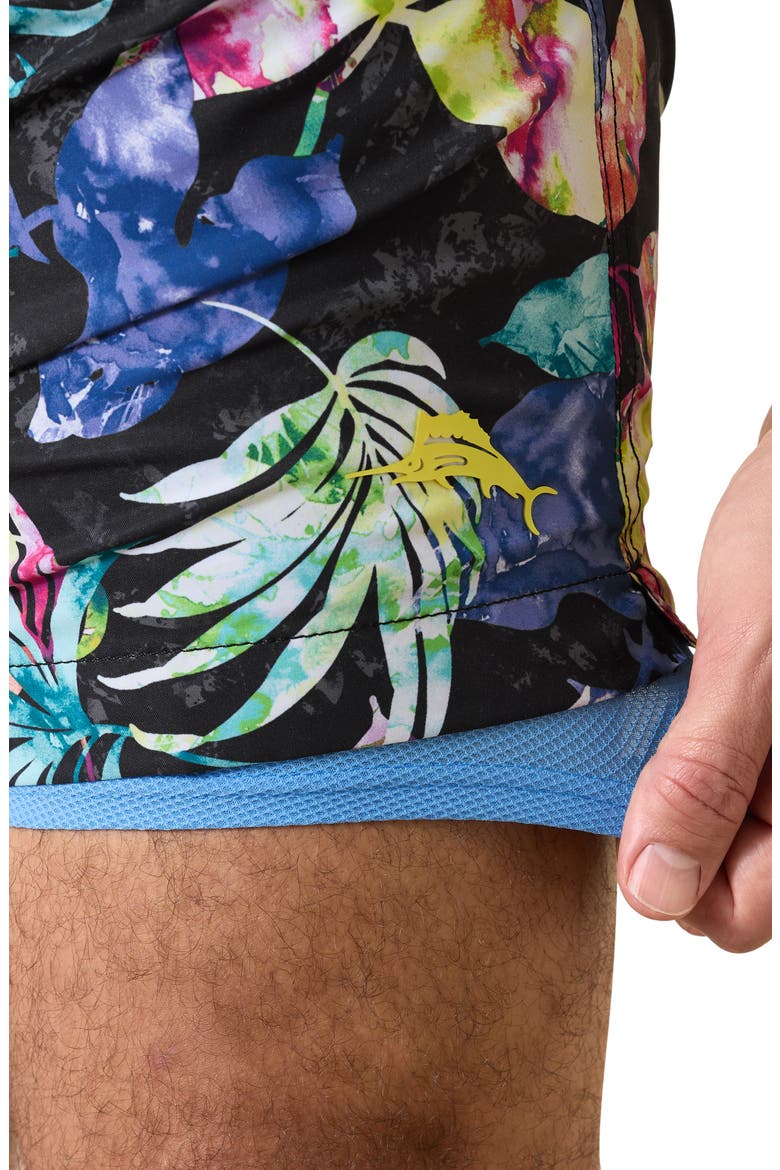 Baja Hasta La Fuego Floral Swim Trunks, Alternate, color, BLACK