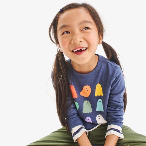 Primary Kids Long Sleeve Rainbow Ghosts Tee In Blue
