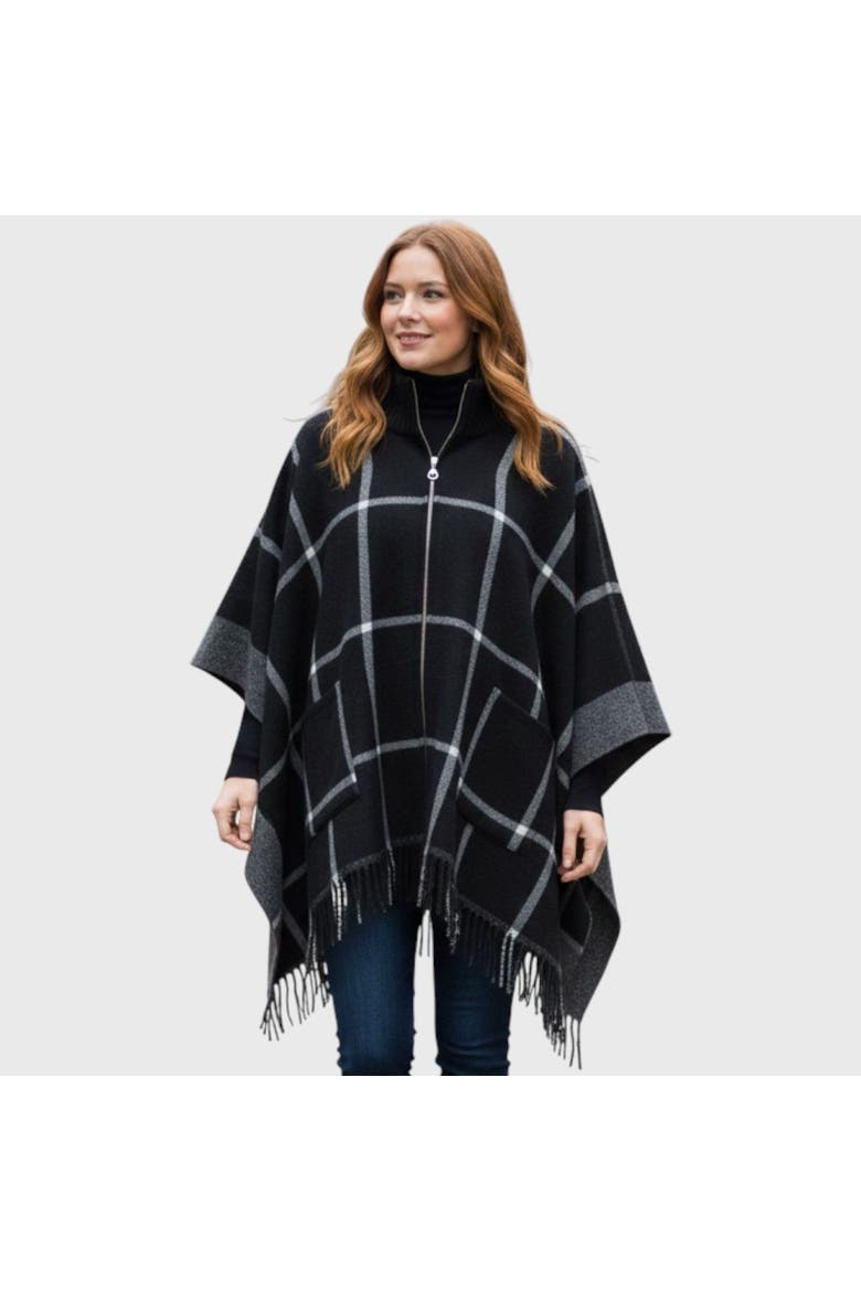 Women's Plaid Ruana, Main, color, Black