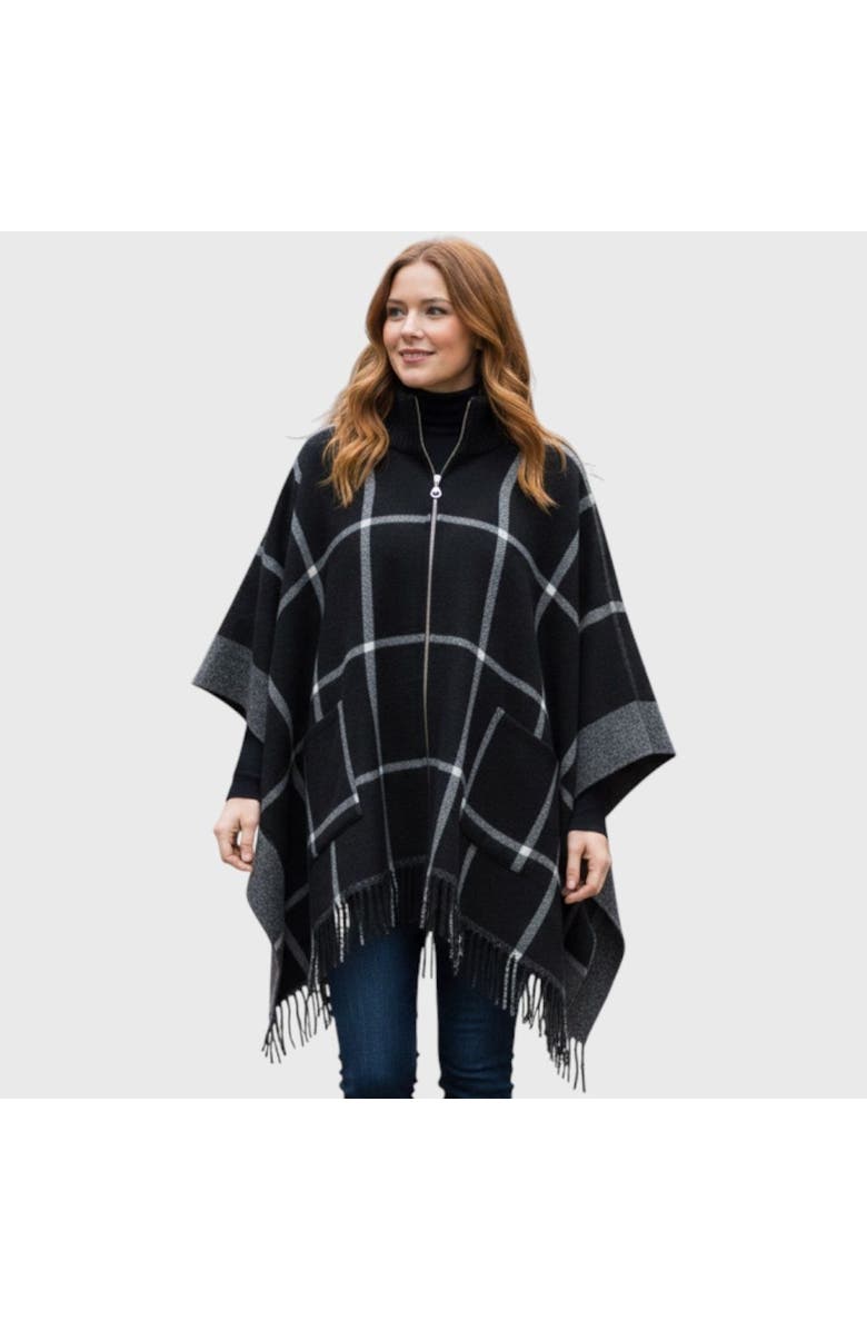 London Fog Women's Plaid Ruana, Main, color, Black