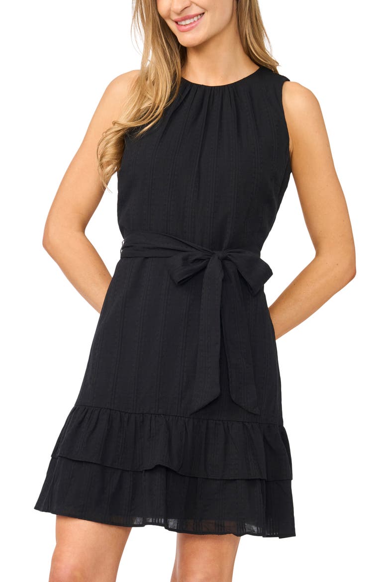 Ruffle Hem Sleeveless Tie Waist Minidress, Alternate, color, RICH BLACK