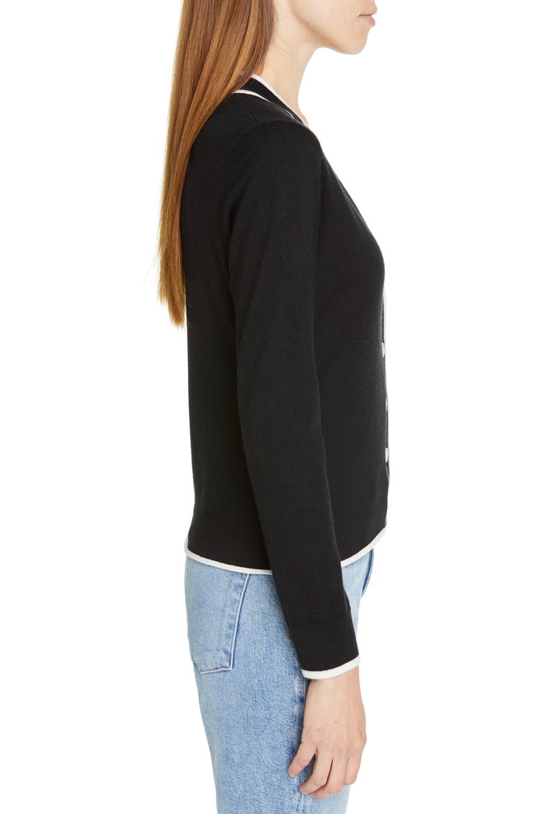 Tipped V-Neck Cardigan, Alternate, color, BLACK- IVORY TIP COMBO