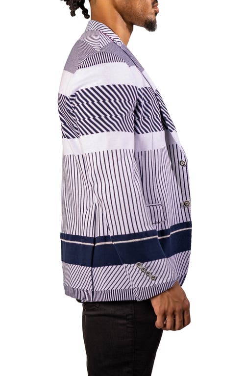 Maceoo Stripe Unconstructed Knit Blazer In Blue