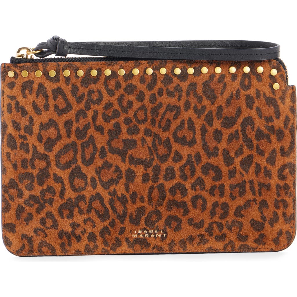Isabel Marant Oskan Leopard Print Suede Flat Pouch In Brown